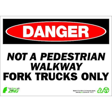 Zing Danger Sign, 10" H, 14" W, Plastic, Rectangle, English, 2118 2118