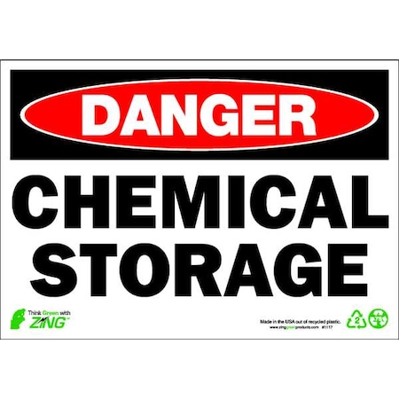 Zing Danger Sign, 7 in H, 10 in W, Plastic, Rectangle, English, 1117 1117