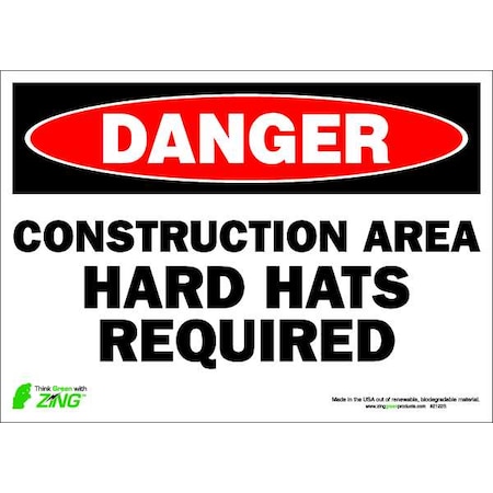 Zing Danger Sign, 10 in Height, 14 in Width, Polyester, Horizontal Rectangle, English 2122S