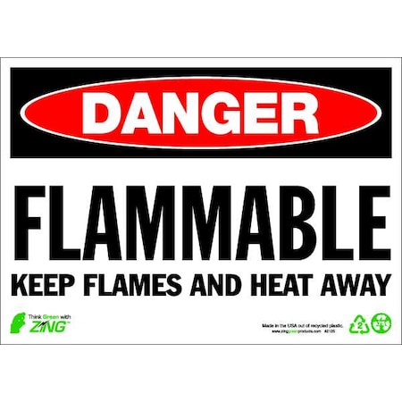 Zing Danger Sign, 10 in H, 14 in W, Plastic, Rectangle, English, 2125 2125