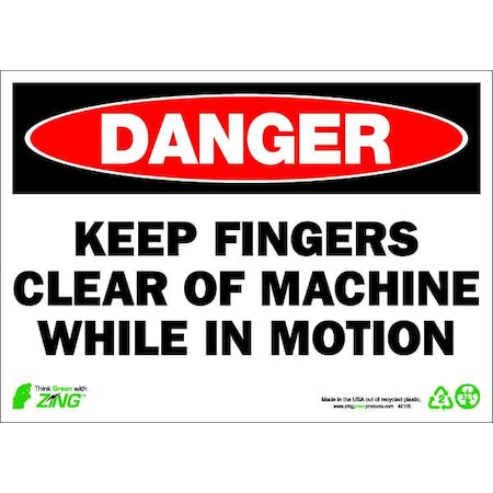 Zing Danger Sign, 10 in Height, 14 in Width, Plastic, Rectangle, English 2105
