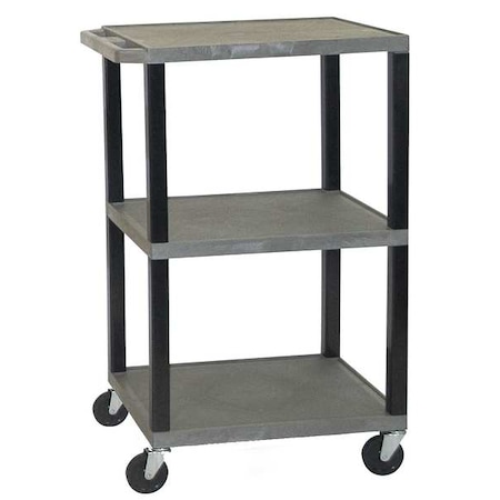 Zoro Select Utility Cart with Lipped Plastic Shelves, Polyethylene, 400 lb Load Capacity, 3 Shelves, 24 in L LP34E-B