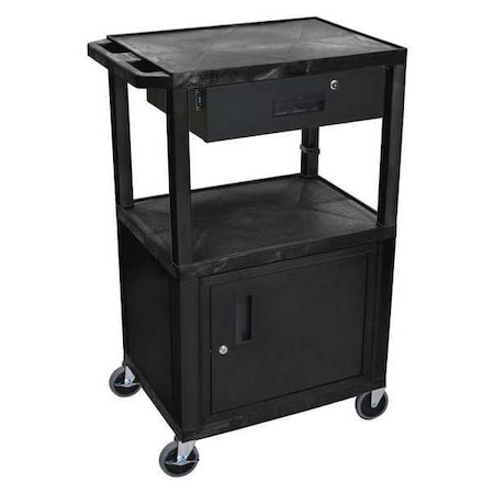 Zoro Select Audio-Visual Cart, 200 lb., Black, 24 In. L WT42C2E-B/WTD
