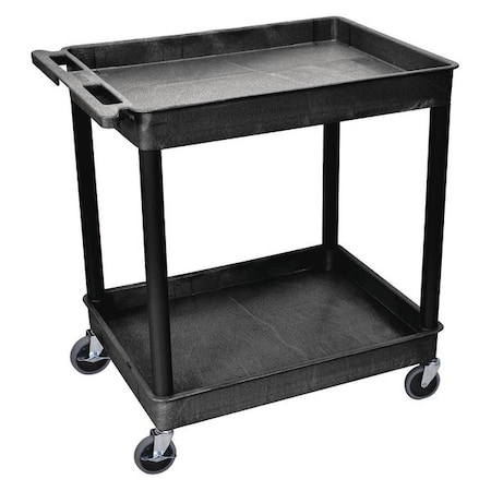 Zoro Select Utility Cart with Deep Lipped Plastic Shelves, Polyethylene, 400 lb Load Capacity, 2 Shelves TC11-B