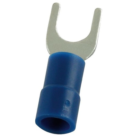 Power First Fork Terminal, #8 Stud Size, 14 AWG, 600 V, Vinyl Insulated, Blue, Crimp Termination Only, 100 PK 5WHE8