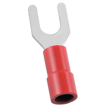 Power First Fork Terminal, #8 Stud Size, 16 AWG, 600 V, Vinyl Insulated, Red, Crimp Termination Only, 100 PK 5WHE5
