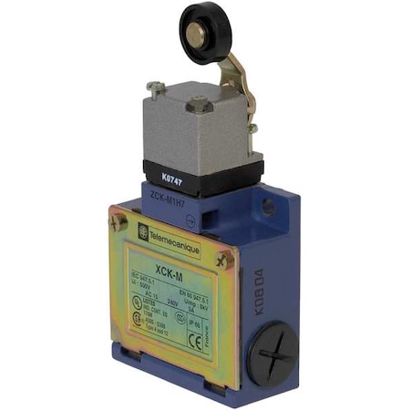 Telemecanique Sensors Limit Switch, Roller Lever, Rotary, 1NC/1NO, 10A at 240V AC, Actuator Location: Side XCKM115H7
