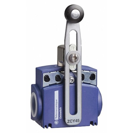 Telemecanique Sensors Limit switch, Roller Lever, Rotary, 1NC/1NO, 10A at 240V AC, Actuator Location: Side XCKT2145N12
