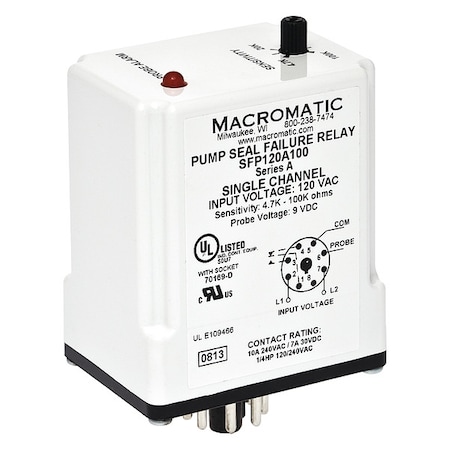 Macromatic Pump Seal Failure Relay, SPDT, 8Pin, 120VAC SFP120A100