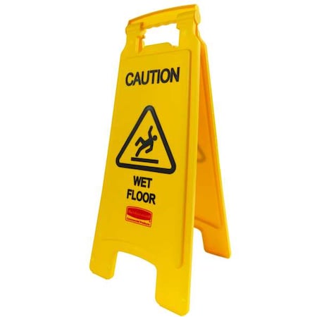 RUBBERMAID COMMERCIAL Floor Safety Sign, HDPE, Caution Wet Floor, 25 in H, 11 in W, Not Retroflective, Yellow FG611277YEL