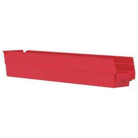 Akro-Mils Shelf Storage Bin, Plastic, Red, 4 in H, 4 1/8 in W, 23 5/8 in L 30124RED