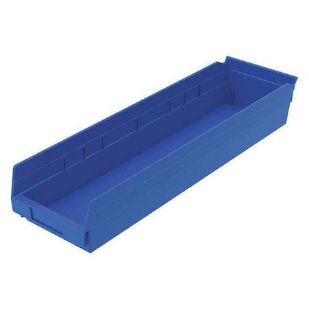 Akro-Mils Shelf Storage Bin, Plastic, Blue, 4 in H, 6 5/8 in W, 23 5/8 in L 30164BLUE