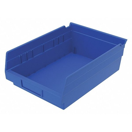 ZORO SELECT 15 lb Shelf Storage Bin, Plastic, 8 3/8 in W, 4 in H, Blue, 11 5/8 in L 30150BLUEBLANK