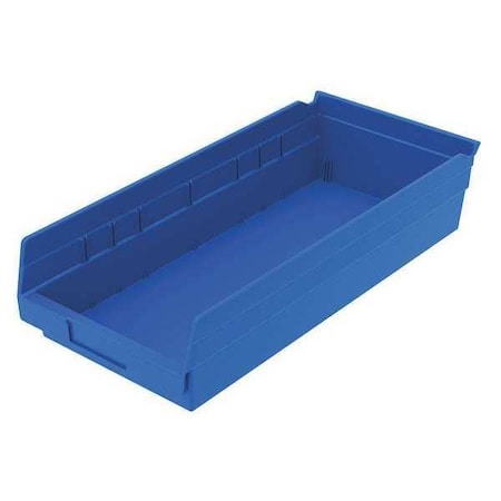 Zoro Select Shelf Storage Bin, Plastic, Blue, 4 in H, 8 3/8 in W, 17 7/8 in L 30158BLUEBLANK