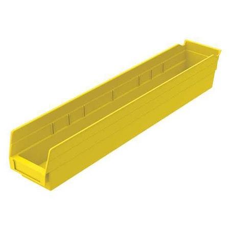 Akro-Mils Shelf Storage Bin, Plastic, Yellow, 4 in H, 4 1/8 in W, 23 5/8 in L 30124YELLO