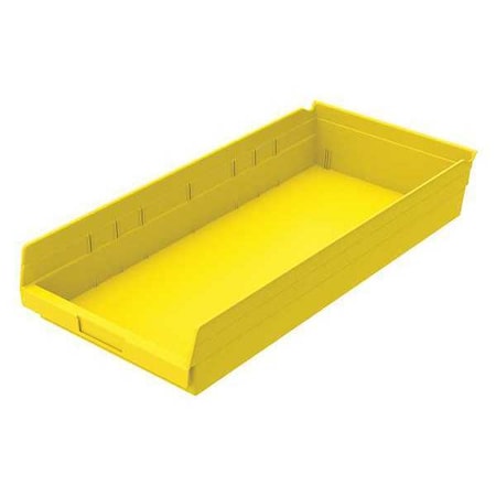 Akro-Mils Shelf Storage Bin, Plastic, Yellow, 4 in H, 11 1/8 in W, 23 5/8 in L 30174YELLO