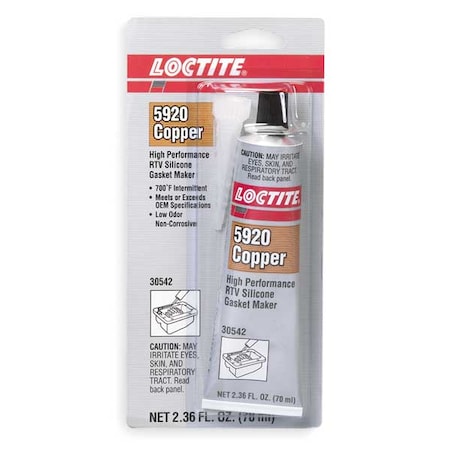 Loctite Oil-Resistant, Noncorrosive RTV Gasket Maker, 70 mL, Copper, Temp Range -65 to 700 Degrees F 198818