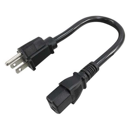 ZORO SELECT Power Cord, 5-15P, SJT, 1 ft., Blk, 10A, 18/3 5XFN9ID