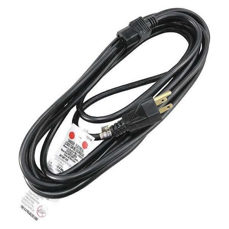 ZORO SELECT Power Cord, 5-15P, SJT, 15 ft., Blk, 15A, 14/3 5XFN0ID