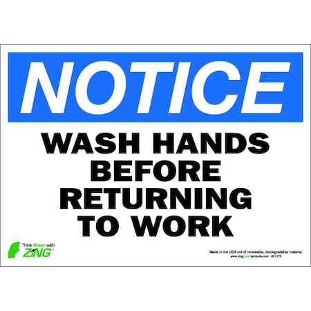 Zing NOTICE Sign, Wash Hands, 10X14", Adhesive, 2137S 2137S