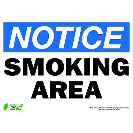 Zing Notice No Smoking Sign, 10" H, 14 in W, Polyester, Rectangle, English, 2135S 2135S