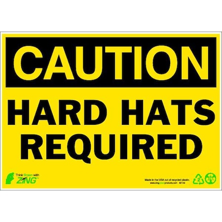 Zing CAUTION Sign, Hard Hat Required, 10X14", Thickness: 0.040" 2149A