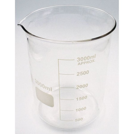Zoro Select Beaker, Low Form, Glass, 3000mL, PK4 5YGZ9