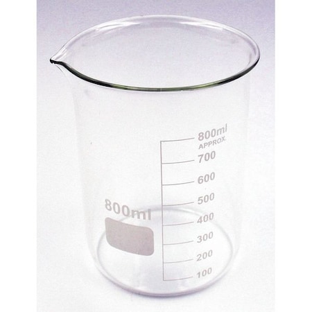 Zoro Select Beaker, Low Form, Glass, 800mL, PK6 5YGZ6