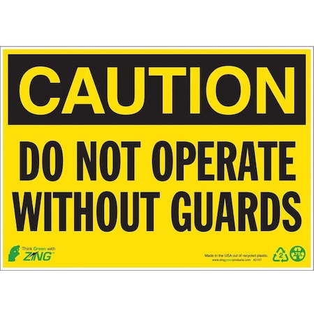 Zing Caution Sign, 10" Height, 14" Width, Plastic, Rectangle, English 2157