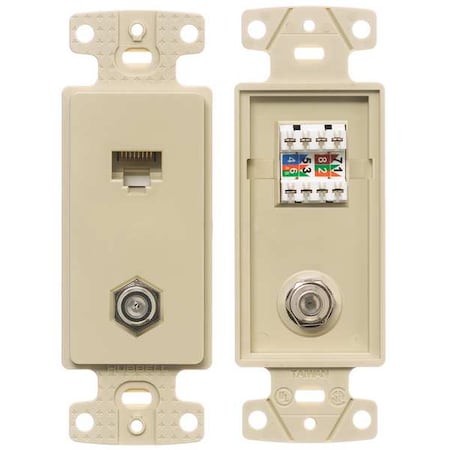 Hubbell Wiring Device-Kellems Wall Plate and Jack, Cat 5e/F-Type, Ivory NS785I