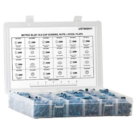 Metric Blue M10; M6; M8 Hex Head Cap Screw Assortment, Blue Phosphate Finish, Steel UST900011