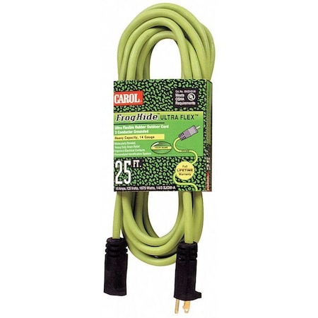 Carol SJOW Extension Cord, 14 AWG, Outdoor, 14/3, 1 Outlets, 5-15R, Green, Rubber, 5-15P, 25 ft 06425.63.06L