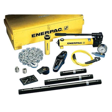 Enerpac MS220, 12.5 Ton, Hydraulic Cylinder and Hand Pump Set with 13 Cylinder Attachments MS220