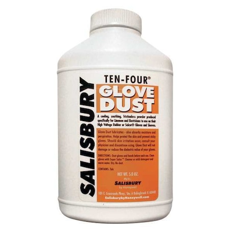 Salisbury Ten-Four Glove Dust, Powder, For Rubber Insulating Lineman Gloves, Size 5 oz, White, 1 Bottle 10-4CS-ES