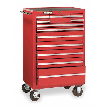 Proto 440 Rolling Cabinet, 12 Drawer, Red, Steel, 27 in W x 18 in D x 42 in H J442742-12RD