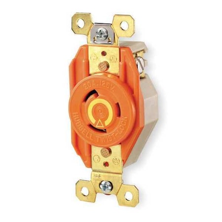Hubbell Wiring Device-Kellems Locking Receptacle, L5-30R, 30 A, 125V AC, Single Phase, 2 Pole, Flush Mount, Screw Terminals IG2610