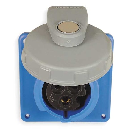Hubbell Wiring Device-Kellems Watertight Pin & Sleeve Receptacle, 20 A, 250V AC, Three Phase, 2 Pole, IEC Grounding, Blue, NEMA 4X HBL320R6W