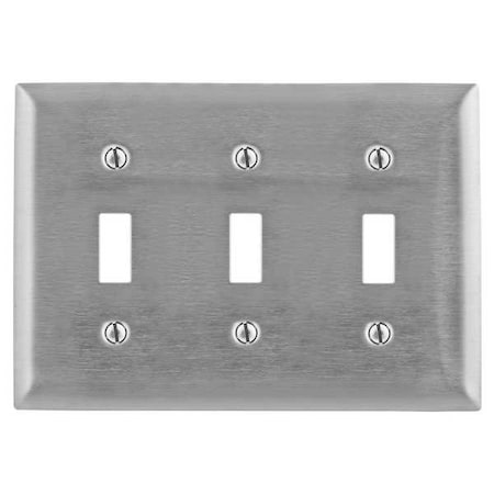Hubbell Wiring Device-Kellems Toggle Switch Wall Plates and Box Cover, Number of Gangs: 3 Stainless Steel, Brushed Finish, Silver SS3