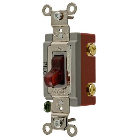 Hubbell Wiring Device-Kellems Pilot Lit Wall Swtch, 1-Pole, 120/277V, 20A HBL1221PL