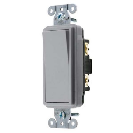 Hubbell Wiring Device-Kellems Wall Swtch, 1-Pole, 120/277V, 15A, Gry, Rockr DS115GY