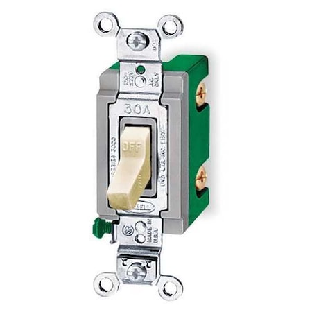 Hubbell Wiring Device-Kellems Wall Swtch, 1-Pol, 120/277V, 30A, Ivry, Toggl HBL3031I