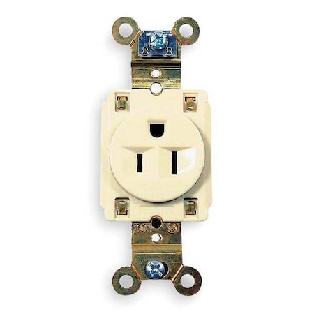 Hubbell Wiring Device-Kellems Straight Blade Receptacle, 5-15R, 15 A, 125V AC, 2 Pole, 3 Wire, Flush Mount, Grounded HBL5261I