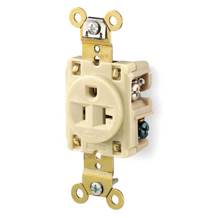 Hubbell Wiring Device-Kellems Straight Blade Receptacle, 5-20R, 20 A, 125V AC, 2 Pole, 3 Wire, Flush Mount, Grounded HBL5361I