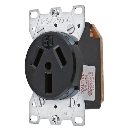 Hubbell Wiring Device-Kellems Straight Blade Receptacle, 10-50R, 50 A, 125/250V AC, 3 Pole, 3 Wire, Flush Mount, Non-Grounded HBL7962