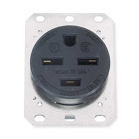 Hubbell Wiring Device-Kellems Straight Blade Receptacle, 15-30R, 30 A, 250V AC, 3 Pole, 4 Wire, Flush Mount, Grounded HBL8430A