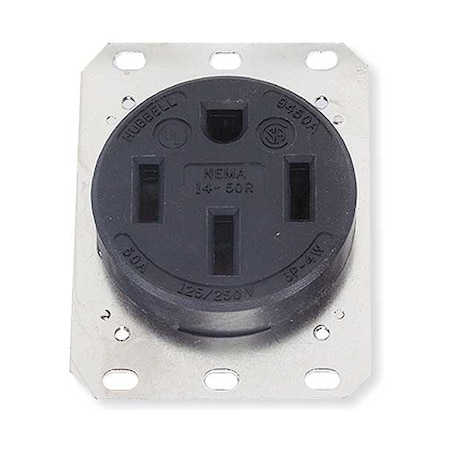 HUBBELL Straight Blade Receptacle, 1 Outlet, NEMA 14-50R, 50 A, 125/250V AC, 3 Poles, 4 Wires, Black HBL9450A