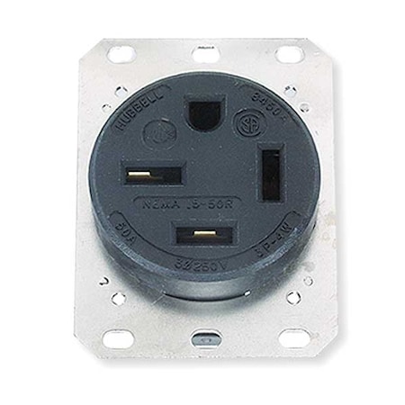 Hubbell Wiring Device-Kellems Straight Blade Receptacle, 15-50R, 50 A, 250V AC, 3 Pole, 4 Wire, Flush Mount, Grounded HBL8450A