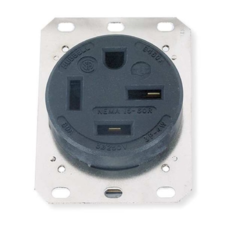 Hubbell Wiring Device-Kellems Straight Blade Receptacle, 15-60R, 60 A, 250V AC, 3 Pole, 4 Wire, Flush Mount, Grounded HBL8460A