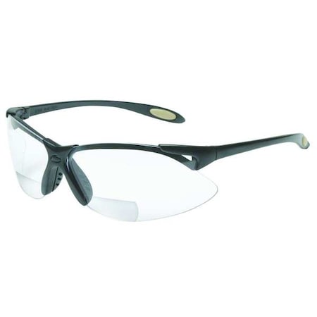 Uvex A900 Reader Safety Glasses, Black Wraparound Frame, 2.0 Diopter, Clear Lens, Anti-Scratch Coating A951
