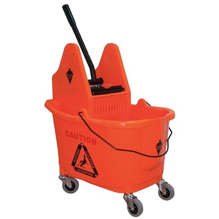 Tough Guy 8 3/4 gal Tough Guy Down Press Mop Bucket and Wringer, Black/Gray/Orange, Polypropylene 5CJK5